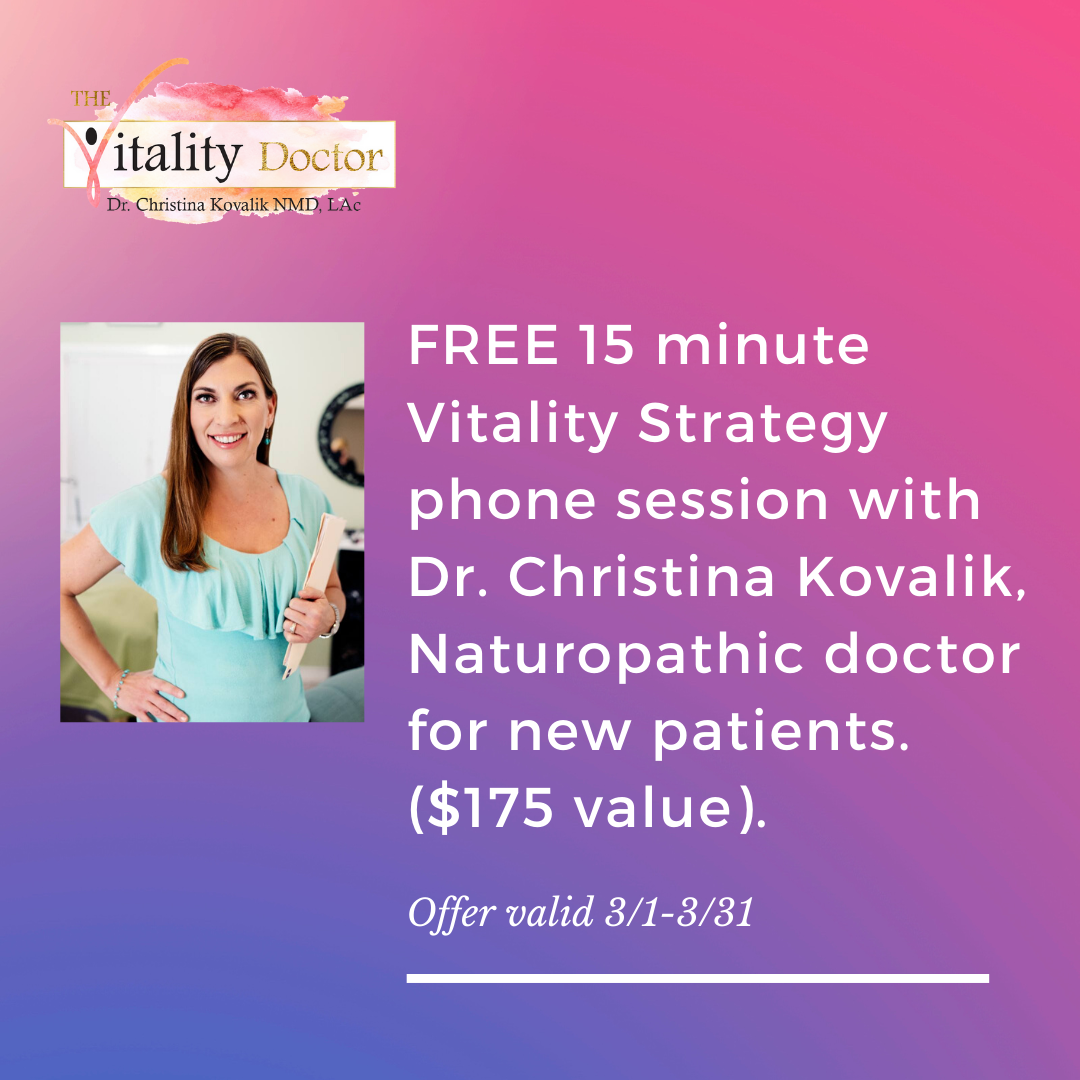 FREE 15 minute Vitality Strategy phone session for new patients ($175 value).
